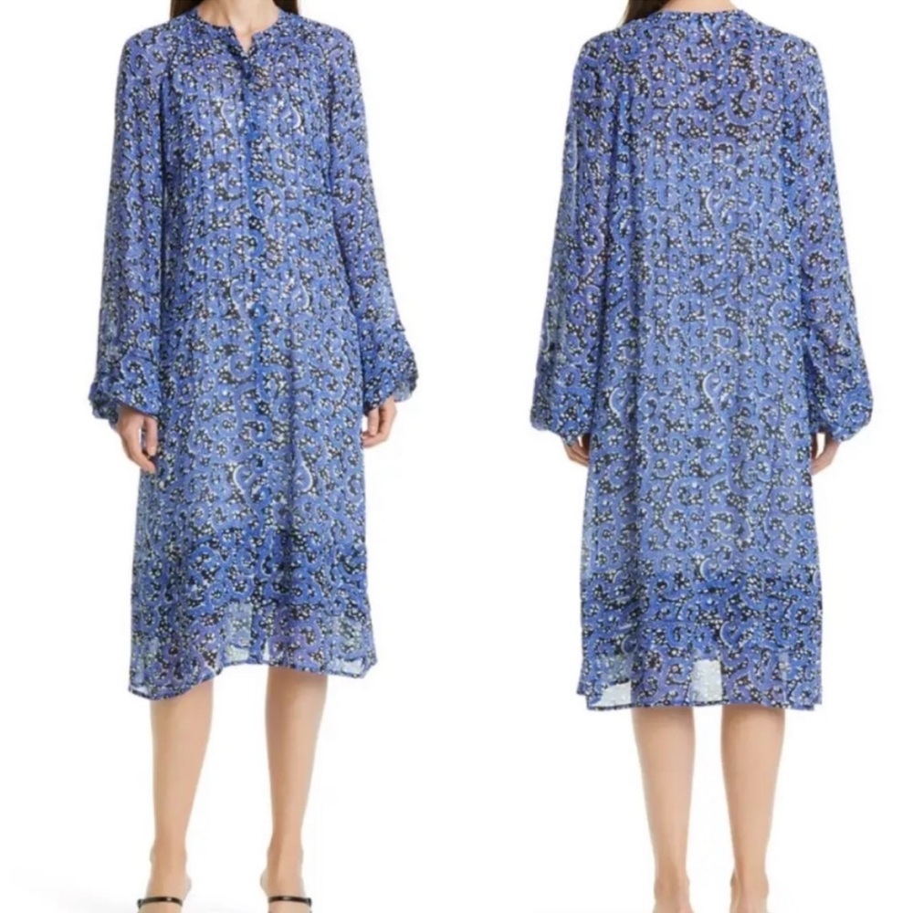 SAMSOE SAMSOE Elma Chiffon Long Sleeve Shirt Dress Blue Nairobi Women's Size S